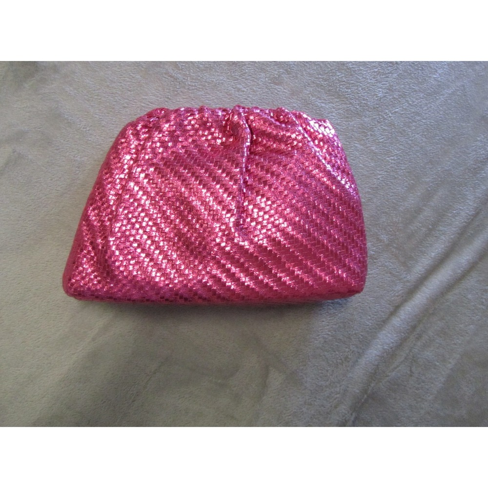 Anthropologie Pink Metallic Woven Pouch Clutch Bag with Removable Strap